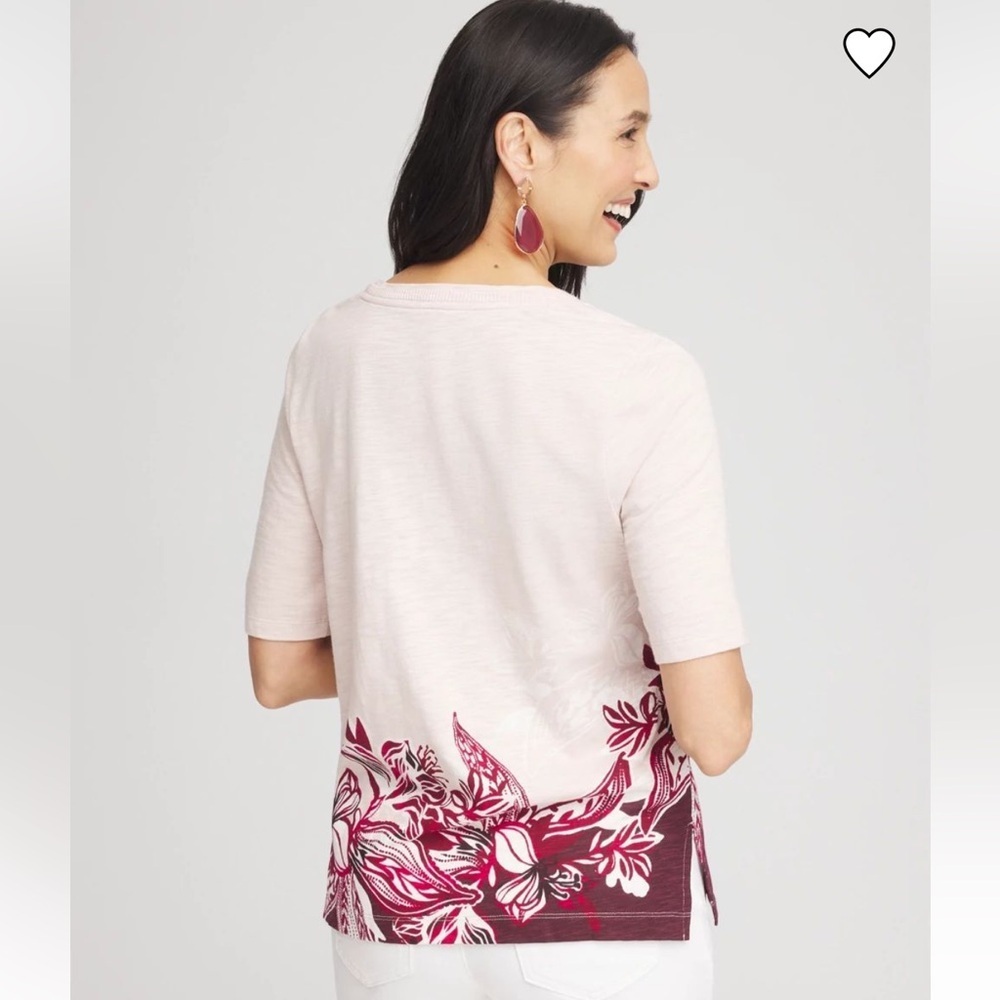 C Chico's Floral Pink Short Sleeve Sub Tee with Crew Neck size Large/12 - Picture 2 of 11